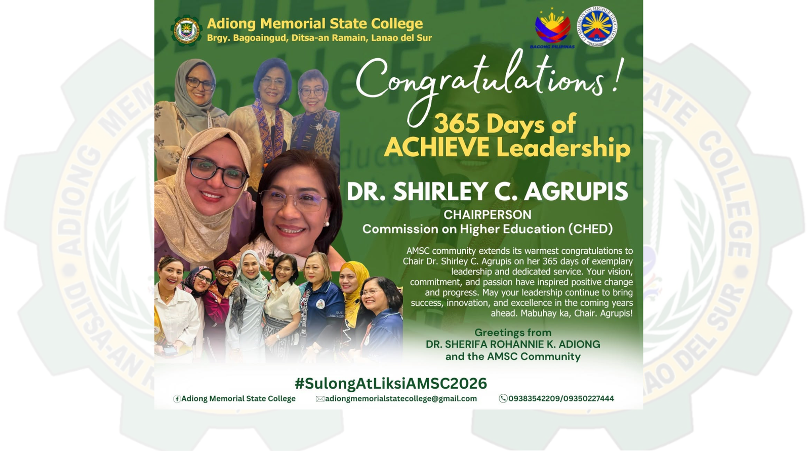 𝟑𝟔𝟓 𝐝𝐚𝐲𝐬 𝐨𝐟 𝐀𝐂𝐇𝐈𝐄𝐕𝐄 𝐋𝐞𝐚𝐝𝐞𝐫𝐬𝐡𝐢𝐩, 𝐂𝐨𝐧𝐠𝐫𝐚𝐭𝐮𝐥𝐚𝐭𝐢𝐨𝐧𝐬 𝐂𝐡𝐚𝐢𝐫. 𝐃𝐫. 𝐒𝐡𝐢𝐫𝐥𝐞𝐲 𝐂. 𝐀𝐠𝐫𝐮𝐩𝐢𝐬!